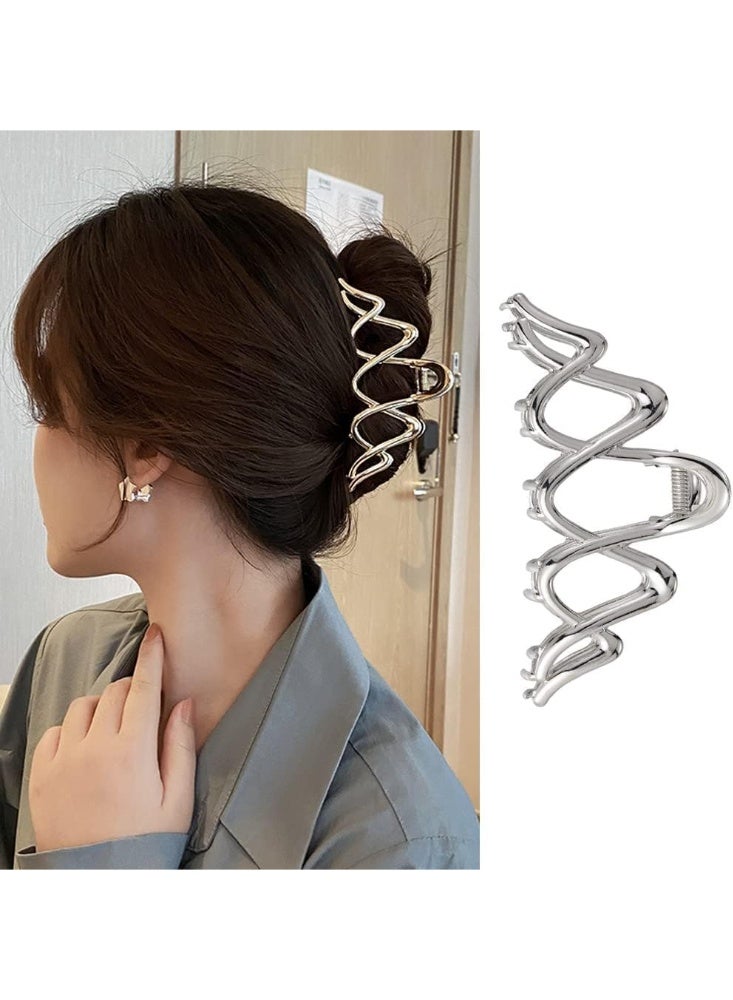 CLENEA Metal Hair Clips, Elegant Large Sliver Hair Claw Clips Geometry Wave Design Strong Hold Claw Clips, Hair Accessories for Women Thick Hair No Slip Hair Jaw Clips Hair Catch Hairpins - Image 1